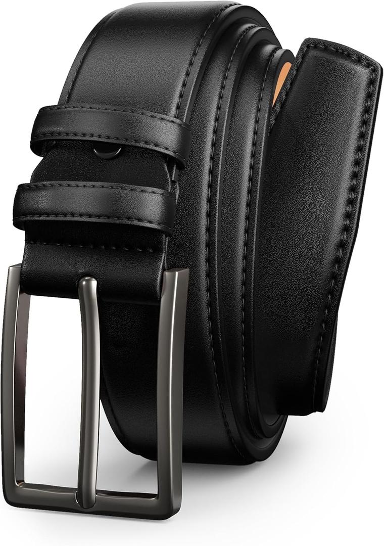 Mens Dress Belt,Mens Leather Belts for Jeans, Belt 1.38" Width (30"-33" Waist Adjustable, Gray Buckle-black Belt)