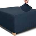 NeColorLife Square Ottoman Cover Jacquard Fabric Ottoman Slipcover Thick Stretchable Footrest Stool Covers for Oversized Square and Rectangle Ottoman,Large Size,Navy Blue