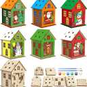 Fennoral 7 Pack Wooden Christmas House Craft Kit for Kids Make You Own 3D Christmas House Kit DIY Paint & Build Art Craft for Art Projiect Xmas Party Decoration