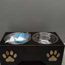 Raised Dog Bowls for Medium Sized Dogs  Wooden Elevated Dog Feeder Stand with 2 Stainless Steel Bowls + Chew Treat (14 x 7 x 6)