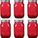 Amzcku 32oz Red Mason Jars with Lids, 6 Pack Wide Mouth Quart Canning Jar, Safe For Storage, Canning, Pickling, Preserving, Fermenting, DIY Crafts & Decor