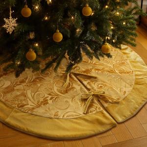 Vertintong 36 Inches Velvet Christmas Tree Skirt Gold Print Fur Plush Tree Skirt Luxury Xmas Skirts for Merry Christmas Party Vintage Holiday Decorations