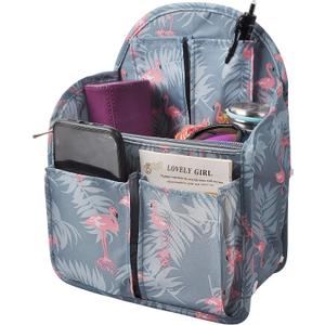Vercord Backpack Organizer Insert Liner Hanging Travel Bag in Bag with Many Pockets Blue Flamingo, Large