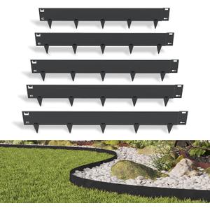 PROWORX 5 Pack Metal Landscape Edging, 42”L x 7”H Black Bendable Steel Lawn Garden Edging Border, No Dig Edging for Landscaping Yard Pathway (16.5 Ft Total)