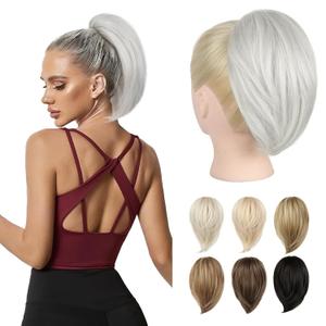 NTYNTY Ponytail Extension - 10" Short Claw Clip in Ponytail Hair Extensions Messy Bun Hair Piece Natural Soft Synthetic Straight Pony Tail Hair Pieces for Women - Silver