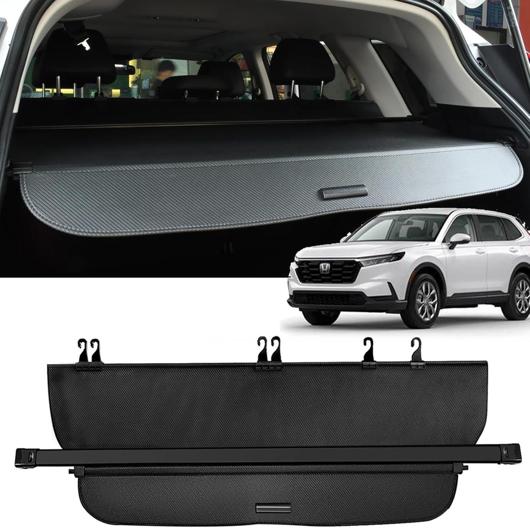 GZSH Cargo Cover for Honda CRV 2023 2024 2025 with Extra Flaps Honda CRV Carbon Fiber Texture Cargo Cover Fit for Honda CRV 2023 2024 2025 Retractable Aluminum Rear Tail No Full Cover