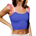 LAMISSCHE Womens Cropped Workout Tank Tops Padded Sports Bra Time Out Tank Ruffle Athletic Yoga Gym Camisole Tops, M