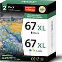 67XL Ink Cartridges Combo Pack Replacement for HP Printers Ink 67 67XL Cartridge DeskJet 2700e 2755 2755e 2855e 4155e 4100 4255e Envy 6055e 6000 6055 6400 6455e 6455 Pro 6458 6475 1255 Black Tri-Color