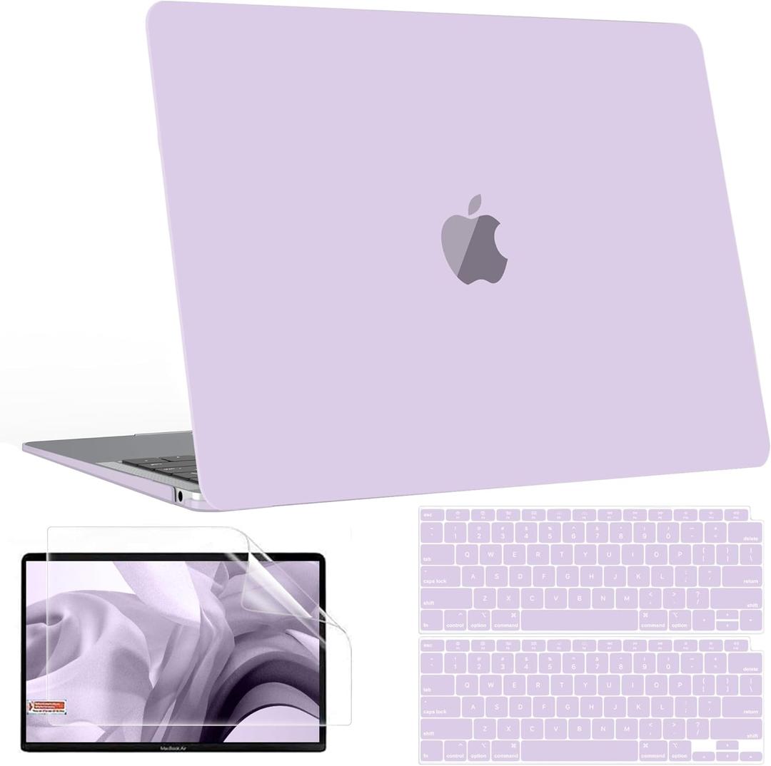 B BELK Compatible with MacBook Air 13 inch Case M1, MacBook Air Case 2021 2020 2019 2018 A2337 A2179 A1932 Touch ID, Plastic Laptop Hard Shell + 2 Keyboard Covers + Screen Protector, Lavender Purple