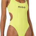 HUGO Women's Standard Center Logo Side Cut Out One-Piece Swimsuit (Electric Yellow, XS)