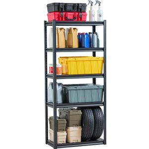 VEVOR Storage Shelves, 2000 lbs, 5 Tier Garage Storage Shelving, 16" D x 32" W x 72" H Adjustable Metal Shelves for Garage Shelves Utility Rack Shelf, Ideal for Kitchen, Warehouse, Basement, Black