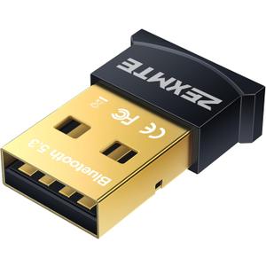 ZEXMTE USB Bluetooth Adapter for PC, 5.3 Bluetooth Dongle Receiver EDR & BLE, Plug and Play for Desktop Laptop Keyboard Mouse Headsets Speakers, USB Bluetooth Adapter for PC Windows 11/10/8.1/7 (black gold)