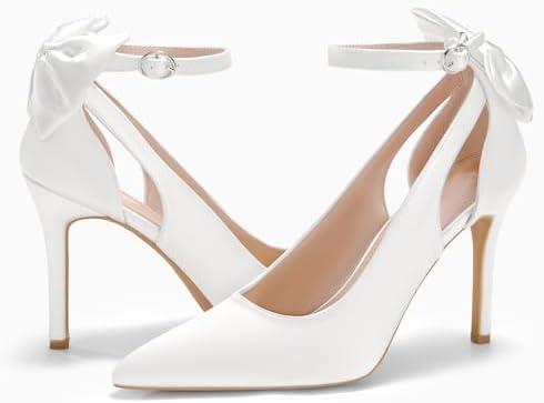 PiePieBuy Women's Pointed Toe High Heels Ankle Strap D'Orsay Pumps Shoes Bow Wedding Bowtie Back Dress Sandals, 6.5