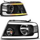 AUTOSAVER88 Switchback LED Tube Headlights Assembly Compatible with 2004-2008 Ford F150 F-150 DRL Headlight Headlamp Replacement Pair with Daytime Running Light Black Housing Clear Reflector