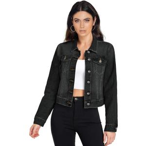 Hybrid & Company Women's Long Sleeve Denim Jackets Basic Button Down Jean Jacket with Pockets (Black, S)