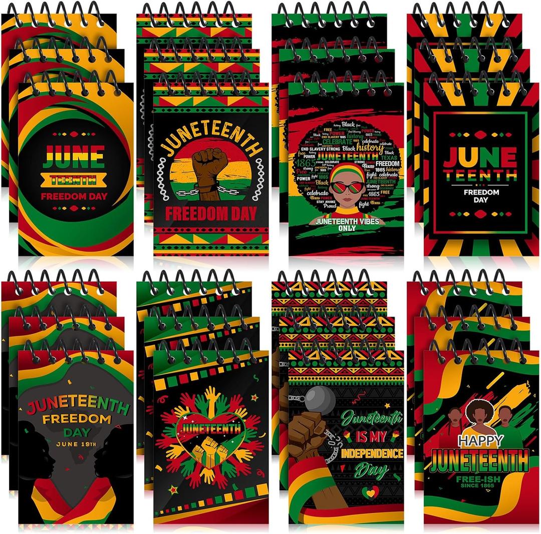 Containlol 24 Pieces Mini Juneteenth Notebooks, Juneteenth Theme Small Mini Memo Pad Juneteenth Pattern Notepads for Kids Gift, Juneteenth Party Favor Supplies, 8 Patterns