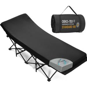 CYMULA Camping Cot Mattress 2in Memory Foam Sleeping Pad,Soft Warm Non-Slip Camping Mattress Topper with Retaining for Adults,Portable Roll up Pad for Travel(75 x30)only Mattress (Black)