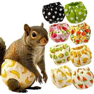 2PCS Washable Squirrel Diapers - Reusable Small Pet Diapers with Strong Hook and Loop Leak-Proof Urine Wet Pants with Adjustable Waistline for Squirrel,Rat,Groundhog-Banana&Yellow Duck,S