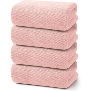 REDKISS 4 Pack Pink Bath Towels, 35 x 70 in Extra Large Coral Fleece Bath Towel Set, Super Soft Highly Absorbent Plush Bathroom Towels for Adults, Quick Dry Towel Set for Spa, Gym, Travel