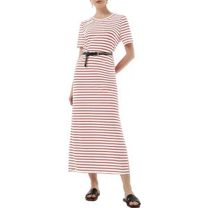 Casly Lamiit Women's Short Sleeve Double Split Maxi Dress 2025 Summer Casual Plain Striped Loose Long T Shirt Dresses, XS