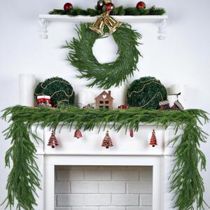 2Pcs 6FT Norfolk Pine Garland Christmas Dense Winter Pine Garland Green Artificial Faux Greenery Real Touch Garlands for Mantle, Wall, Table, Home Xmas Holiday Decor