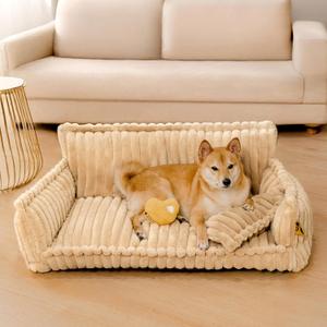 FUNNY FUZZY Dog Bed for Medium Large Dogs - Orthopedic Dog Sofa with Removable Washable Cover and Anti-Slip Bottom, Supportive Foam Pet Couch Bed, Camel, XL