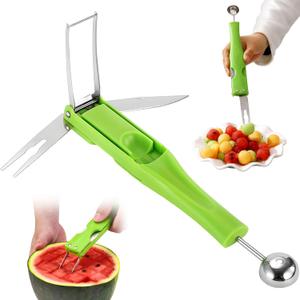 Pack of 4 JAYVAR Watermelon Slicer Cutter Knife with Melon Baller Scoop Set, Fruit Scooper Watermelon Knife for Ice Cream Melon, Dig Pulp Separator Fruit Slice