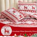 3 Pcs Red Gray Christmas Reindeer Bedding Quilt Set King Size Xmas Deer Bedspread New Year Snowflake Coverlet Holiday Bedroom Home Decor (King(108"x96"))