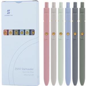 Ddaowanx Gel Pens, 0.5mm Fine Point Quick Dry Blue Ink Pens Retractable, Cute Colorful Barrel Smooth Writing Pen, Aesthetics Gifts for Women Men (6 Pcs-Blue Ink)
