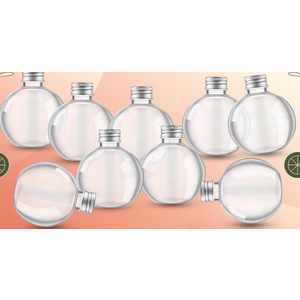 Jinei 9 Pcs 6 oz Ball Shape Plastic Sand Art Bottles Spherical Clear Plastic Potion Bottles Christmas Cocktail Ornament Balls for DIY Wedding Party Gift Crafts Decoration (Silver,Aluminum Cap)