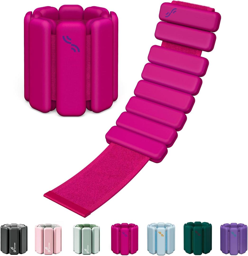 Sportneer Wrist & Ankle Weights for Women Men - 1 Pair (1 lb/2 lb Each) | Adjustable Weighted Bracelet Silicone Bangles for Yoga, Dance, Pilates, Cardio, Aerobics, Gym, Pool Exercises and Jogging (Pink Flash)