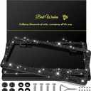 2 Pack Bling License Plate Frames for Women, Sparkly Rhinestone Diamond Car Accessories with Glitter Crystal Caps (Black)
