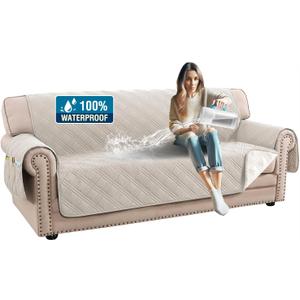 H.VERSAILTEX 100% Waterproof Couch Covers for Pets Modern Slip Covers for Sofas/Couches Thick Soft Couch Slipcover Washable (Sofa, French Oak/Beige) H.VERSAILTEX 100% Waterproof Couch Covers for Pets Modern Slip Covers for Sofas/Couches Thick Soft Couch Slipcover Washable (Sofa, French Oak/Beige)