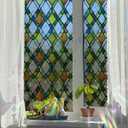 Runtoo Window Privacy Film Rainbow Lattice Window Clings 3D Decorative Vinyl Stained Glass Boho Decals Static Sticker Non-Adhesive, 15.75 x 40 inches