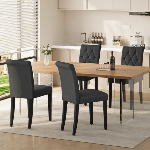 Upholstered Dining Chairs Set of 4, Button Tufted Parsons Dining Chair with Solid Wood Legs, Modern Fabric Side Chair for Dining Room/Kitchen/Restaurant/Hotel- Black