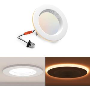 POWERASIA 1 Pack 4 Inch LED Can Lights with Night Light, 5CCT Retrofit Recessed Lighting Selectable 2700K-6000K Dimmable, 9W=55W, 630LM Downlight with Metal Smooth Trim - ETL and Energy Star