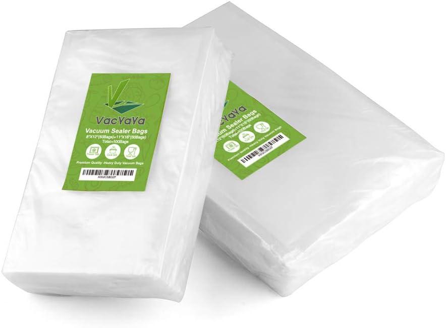 100ct Vacuum Sealer Bags Quart Gallon for Food Storage | 11"x16"(Gallon 50)+8"x12"(Quart 50) BPA Free PreCut Food Grade,Great for Sous Vide Vacuum Sealer