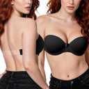 Strapless Bra with Clear Back Invisible Strap Push Up Padded Underwire Backless Halter Bralette 36C, Black