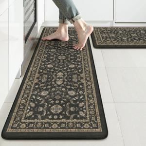 KIMODE Comfort Kitchen Floor Mats Cushioned Anti Fatigue,Boho Farmhouse Kitchen Sink Rug,Memory Foam Ergonomic Standing Mat Waterproof for Laundryroom Sink Home Office,Dark Grey (17.3" x 47"+ 17.3" x 29"--0.47 inches)