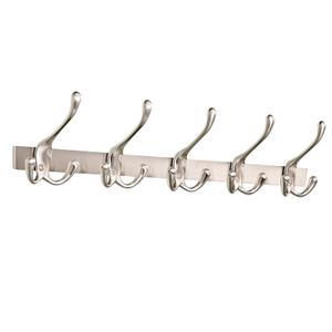 Modern Zinc Alloy Wall Mounted Coat Rack - Multi-Purpose Wall Hook Organizer with 5 Hooks, Rustproof Metal Hooks for Hallway, Bathroom, Bedroom (Silver Nickel, 1 Item-5 Hooks)