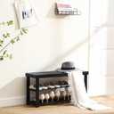 Apicizon Bamboo Shoe Rack Bench, 3-Tier Shoe Storage Organizer, Black, 35.4 Inches No Cushion