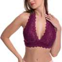 JOJOANS Halter Lace Bralette Unpadded Wireless Sheer Bra Bustier Full Coverage Lingerie (M)