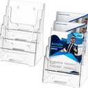 KTRIO 4 Tier Acrylic Brochure Holder 6x9 inches 2 Pack, Clear Trifold Brochure Display Stand Plastic Pamphlet Holder for Flyer, Booklet, Literature, Catalogs, Files, Countertop or Wall Mount Use