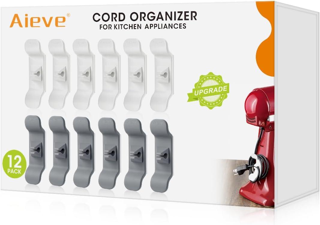 Aieve Cord Organizer for Kitchen Appliances, 12 Pack Cord Wrap Cord Holder Cord Keeper for Kitchen Organizers and Storage, Cable Organizer for Appliances (white & dark grey)