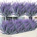 Ouddy Decor 12 Bundles Artificial Lavender Fake Flowers Faux Plastic Plants for Home Wedding Kitchen Garden Patio Window Box Office Table Centerpieces Indoor Outdoor Decor, Gray Purple