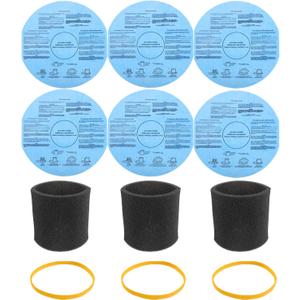 6 pack 90107 Dry Paper Disc Filters 3 Pack Retaining Bands 3Pack 90585 Shop Vac Foam Sleeve Filter Replacements for Most Shop Vac Wet Dry Vacuum Cleaners 5 Gallon and Above