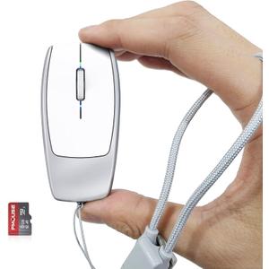 Mini Portable 2-in-1 Wireless Bluetooth Mouse & TF Card Reader - 8GB TF Card Included, Rechargeable, Type-C to USB Adapter, Ultra-Compact (783822mm), Ideal for On-The-Go Work, Silver