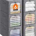 Lifewit 6 Pack Clothes Storage Bins with Metal Frame, Foldable Clothing Storage Bins with Lids, 40L Stackable Storage Box Storage Bags Fabric Bins Organizer with Clear Window Zippers Sturdy Handles