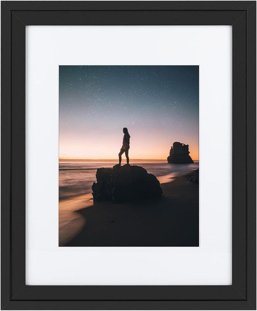 Golden State Art, 16x20 Picture Frame - Displays 11x14 Photo with Mat or 16x20 Without Mat, Wide Moulding Solid Wood Frame for Wall Display, Black