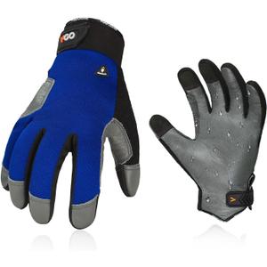 Vgo... Men's Winter Work Gloves,Waterproof,Impact Reducing,Leather Palm,Touchscreen for Construction,Cold Storage,Outdoor (Blue, L)